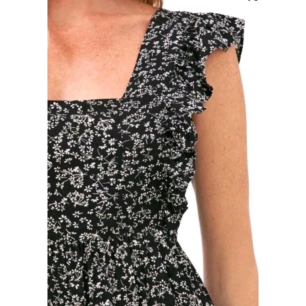 CeCe Women's Ditsy Black White Floral Ruffle Strap Maxi Dress - Picture 4 of 14